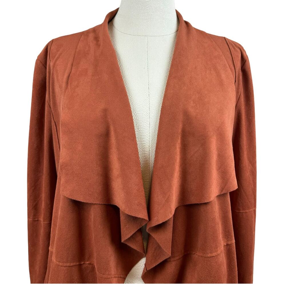 Bagatelle Women's Jacket Medium Rust Drape Open Front Zip‎ Pockets Faux Suede - Picture 2 of 9
